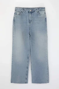 Trendyol Curve Mavi Hem Kesikli Elastic Waist 100% Cotton Non-Stretch Wide Leg/Wide Leg jeans - Image 5
