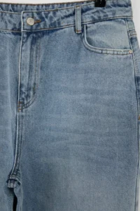 Trendyol Curve Mavi Hem Kesikli Elastic Waist 100% Cotton Non-Stretch Wide Leg/Wide Leg jeans - Image 6