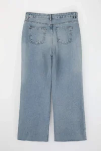 Trendyol Curve Mavi Hem Kesikli Elastic Waist 100% Cotton Non-Stretch Wide Leg/Wide Leg jeans - Image 7