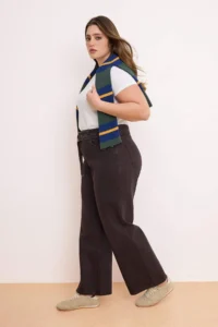 Trendyol Curve Brown High Waist Belt Detailed 100% Cotton Non-Stretch Wide Leg/Wide Leg jeans - Image 2