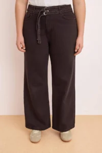 Trendyol Curve Brown High Waist Belt Detailed 100% Cotton Non-Stretch Wide Leg/Wide Leg jeans - Image 3