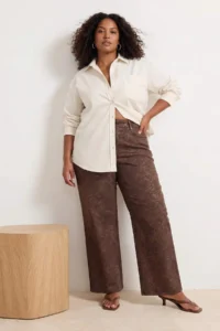 Trendyol Curve Brown Snake Patterned High Waist 100% Cotton Non-Stretch Wide Leg/Wide Leg jeans