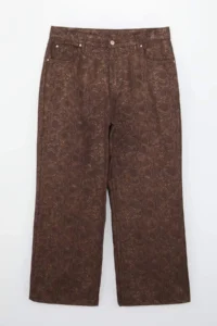 Trendyol Curve Brown Snake Patterned High Waist 100% Cotton Non-Stretch Wide Leg/Wide Leg jeans - Image 3