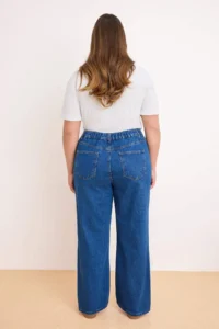 Trendyol Curve Dark Blue Premium Elastic Waist 100% Cotton Non-Stretch Wide Leg/Wide Leg jeans - Image 4
