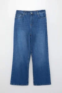 Trendyol Curve Dark Blue Premium Elastic Waist 100% Cotton Non-Stretch Wide Leg/Wide Leg jeans - Image 5