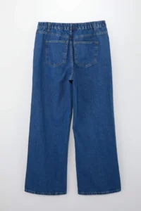 Trendyol Curve Dark Blue Premium Elastic Waist 100% Cotton Non-Stretch Wide Leg/Wide Leg jeans - Image 7