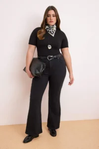 Trendyol Curve Black Sustainable Lasrtikli Waist comfort/Flexible Flare flared leg plus size jeans