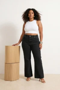 Trendyol Curve Black Sustainable Lasrtikli Waist comfort/Flexible Flare flared leg plus size jeans - Image 4