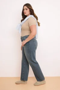 Trendyol Curve Mavi Elastic Waist 100% Cotton Non Stretch Plain Kesim Straight Fit plus size jeans - Image 2