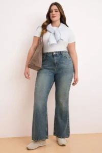 Trendyol Curve Dark Blue High Waist comfort/Flexible Flare Fit flared leg plus size jeans