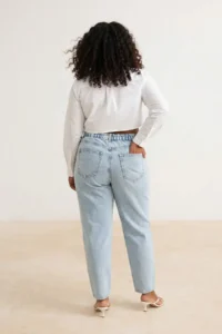Trendyol Curve Light Blue High Waist Elastic Waist 100% Cotton Non-Stretch Plus Size Mom jeans - Image 3