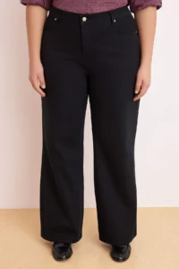 Trendyol Curve Black Dart Detailed Elastic Waist 100% Cotton Non-Stretch Wide Leg/Wide Leg jeans - Image 3