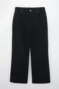 Trendyol Curve Black Dart Detailed Elastic Waist 100% Cotton Non-Stretch Wide Leg/Wide Leg jeans - Image 5