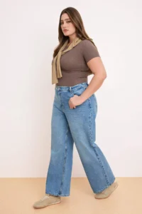 Trendyol Curve Mavi High Elastic Waist Wide Leg Wide Leg 100% Cotton Non-Stretch jeans - Image 2