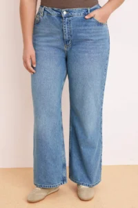 Trendyol Curve Mavi High Elastic Waist Wide Leg Wide Leg 100% Cotton Non-Stretch jeans - Image 3