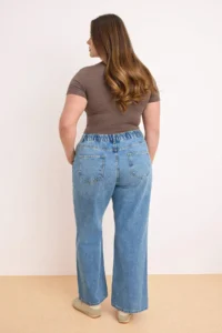 Trendyol Curve Mavi High Elastic Waist Wide Leg Wide Leg 100% Cotton Non-Stretch jeans - Image 4