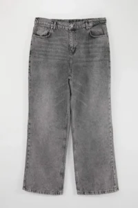 Trendyol Curve Gray More Sustainable High Waist 100% Cotton Non-Stretch Wide Leg/Wide Leg jeans