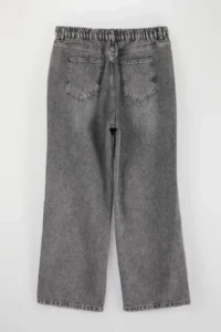 Trendyol Curve Gray More Sustainable High Waist 100% Cotton Non-Stretch Wide Leg/Wide Leg jeans - Image 3