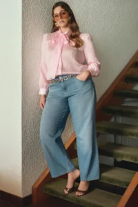 Trendyol Curve Mavi High Waist Loose Straight Fit 100% Cotton Non-Stretch plus size jeans