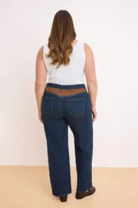 Trendyol Curve Dark Blue High Waist Suede Detailed Wide Leg/Wide Leg Comofrt/Middle Flexible jeans - Image 4