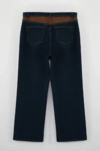 Trendyol Curve Dark Blue High Waist Suede Detailed Wide Leg/Wide Leg Comofrt/Middle Flexible jeans - Image 7