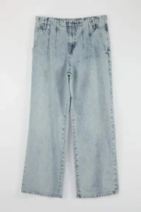 Trendyol Curve Light Blue High Waist Dart Detailed 100% Cotton Non-Stretch Wide Leg/Wide Leg jeans
