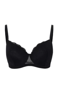 Trendyol Curve Black Lace Plus Size Bra with Fixed Sponge Pad