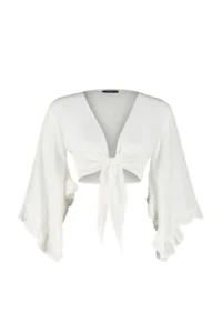 TRENDYOLMİLLA Beach Crop Clothing Ecru Weaving with flywheel Blouse - Image 6