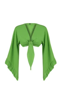 TRENDYOLMİLLA Green Weaving with flywheel Beach Crop Blouse - Image 7