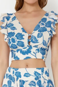 TRENDYOLMİLLA flower patterned Weaving with flywheel Beach Blouse-Skirt Set - Image 4