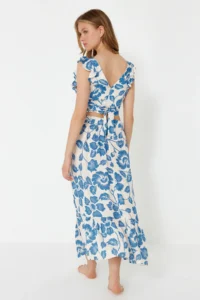 TRENDYOLMİLLA flower patterned Weaving with flywheel Beach Blouse-Skirt Set - Image 6