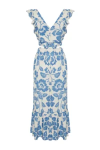TRENDYOLMİLLA flower patterned Weaving with flywheel Beach Blouse-Skirt Set - Image 9