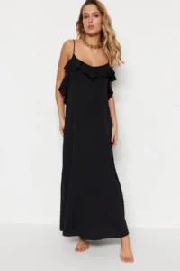 TRENDYOLMİLLA Black Weaving with flywheel Beach Midi Dress