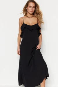 TRENDYOLMİLLA Black Weaving with flywheel Beach Midi Dress - Image 2