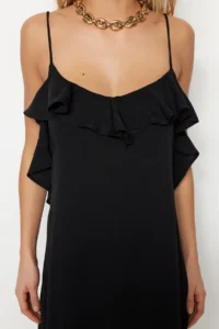 TRENDYOLMİLLA Black Weaving with flywheel Beach Midi Dress - Image 3