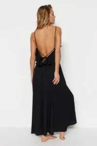 TRENDYOLMİLLA Black Weaving with flywheel Beach Midi Dress - Image 5