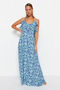 TRENDYOLMİLLA flower patterned Weaving with flywheel Beach Midi Dress - Image 3