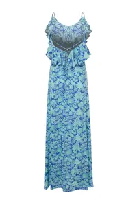 TRENDYOLMİLLA flower patterned Weaving with flywheel Beach Midi Dress - Image 8