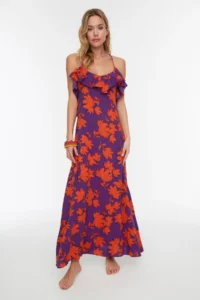 TRENDYOLMİLLA flower patterned Weaving with flywheel Beach Midi Dress - Image 2