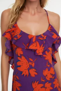 TRENDYOLMİLLA flower patterned Weaving with flywheel Beach Midi Dress - Image 4