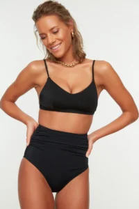 TRENDYOLMİLLA Black Effective for thinning hipster Super High Waist Bikini Bottom