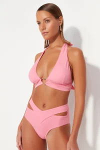 TRENDYOLMİLLA Pink Cut Out/Window Detailed hipster High Waist Bikini Bottom