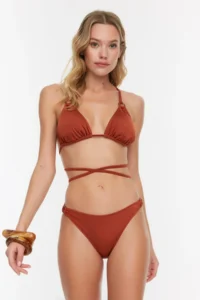 TRENDYOLMİLLA Brown with accessories Regular Regular Waist Bikini Bottom - Image 5