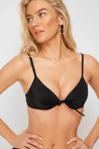 TRENDYOLMİLLA Black Balconet Bow Detailed Covered Basic Bikini Top - Image 2