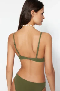 TRENDYOLMİLLA Khaki Balconet Bow Detailed Covered Basic Bikini Top - Image 5