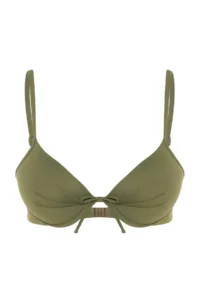 TRENDYOLMİLLA Khaki Balconet Bow Detailed Covered Basic Bikini Top - Image 6