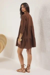TRENDYOLMİLLA Brown Weaving Lace 100% Cotton Beach Mini Dress - Image 4