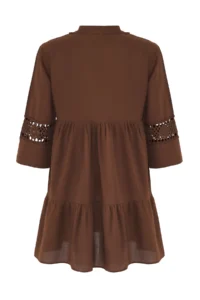TRENDYOLMİLLA Brown Weaving Lace 100% Cotton Beach Mini Dress - Image 6