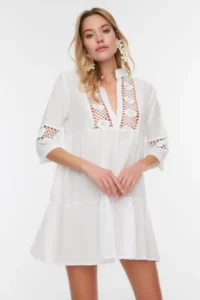 TRENDYOLMİLLA White Weaving Lace 100% Cotton Beach Mini Dress