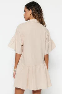TRENDYOLMİLLA Beige Weaving with flywheel Beach Mini Dress - Image 4